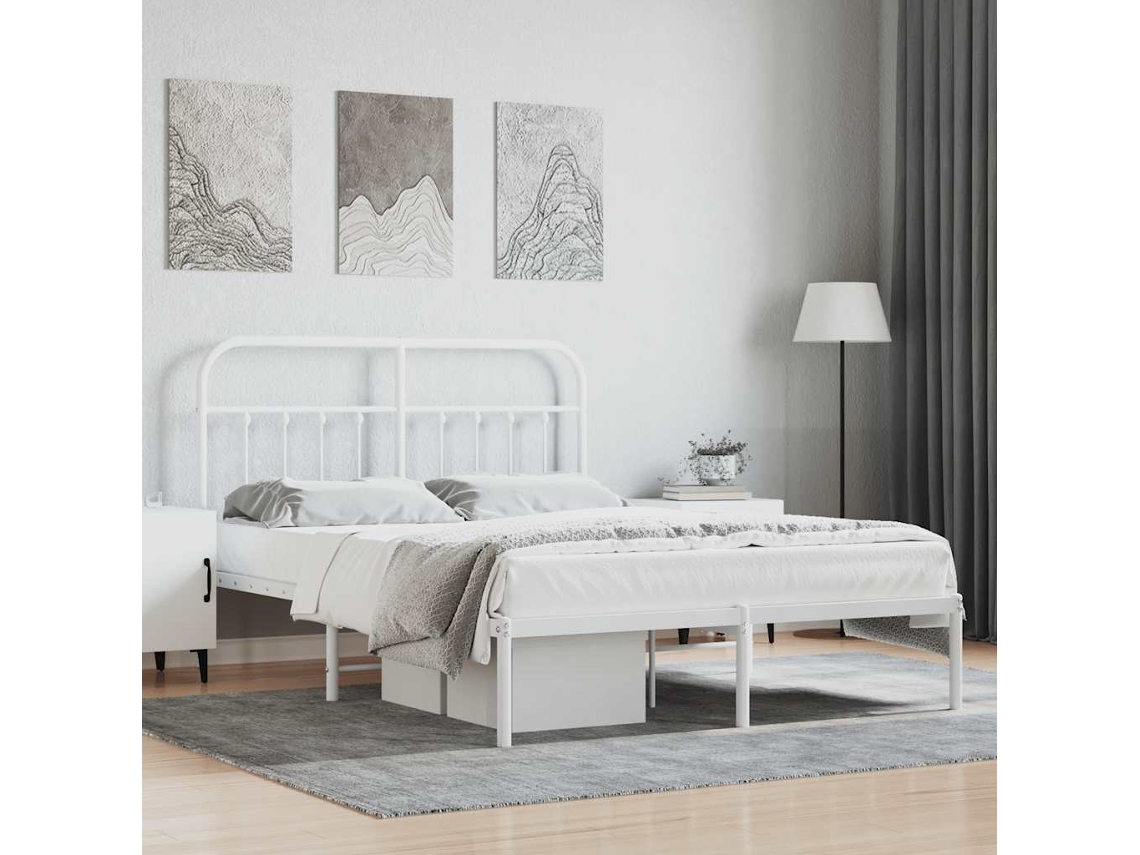 Vidaxl Estrutura De Cama Com Cabeceira 135x190 Cm Metal Branco