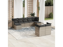 Jogo 9 Peças Sofás P/ Jardin Com Almofadões Vime Pe Cinza Dkd Home Decor