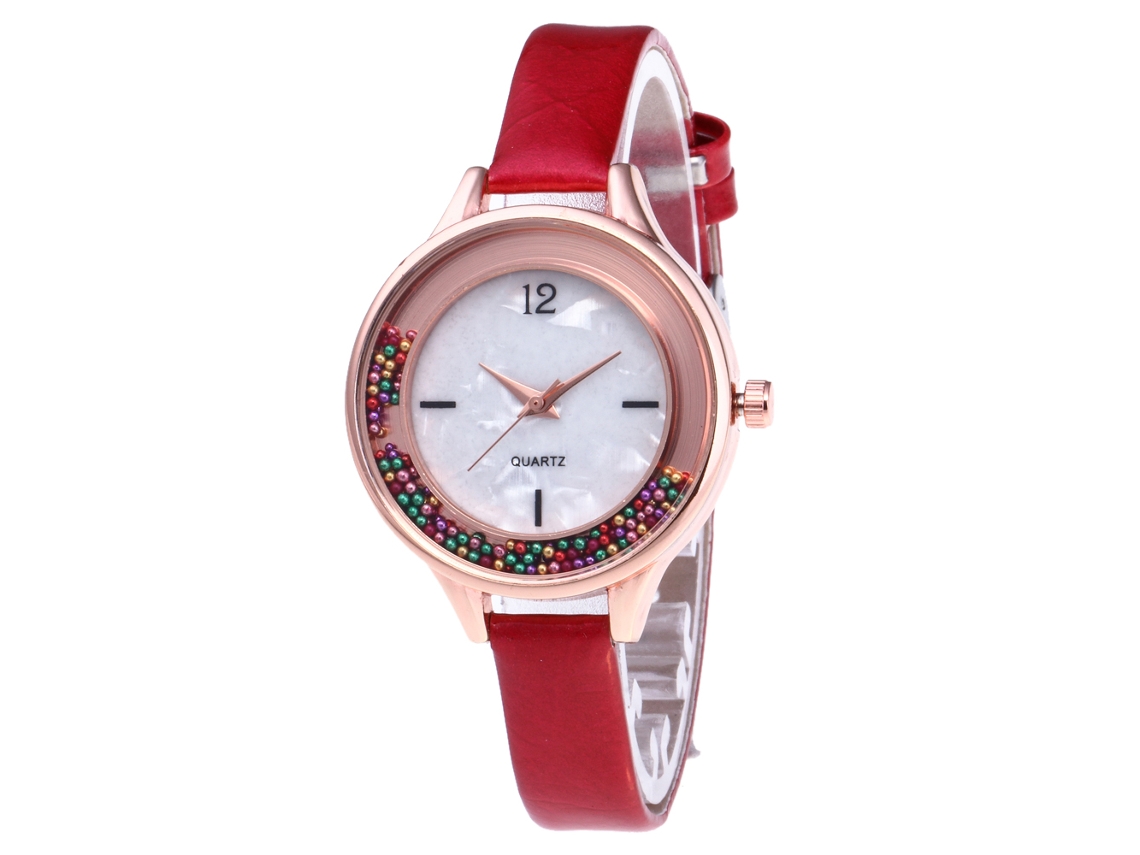 Relógio de Pulso Feminino Zhoulianfa com Pulseira Pu Slim Esfera Redonda Quartzo