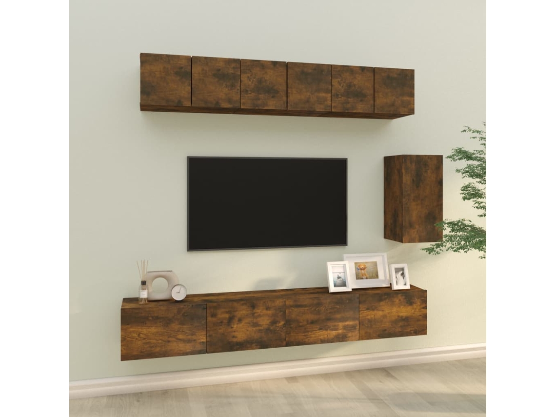 Vidaxl 6 Pcs Conjunto Móveis Tv Derivados De Madeira Carvalho Fumado