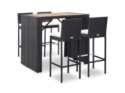 Conjunto de Bar 5 Peças Jardim Vime Pe E Madeira Acácia Preto Dkd Home Decor