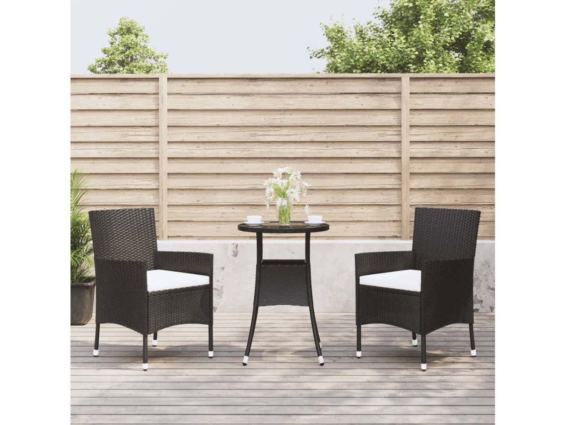 3 Pcs Conjunto Bistrô De Jardin C/ Almofadas Vime Pe Preto Dkd Home Decor