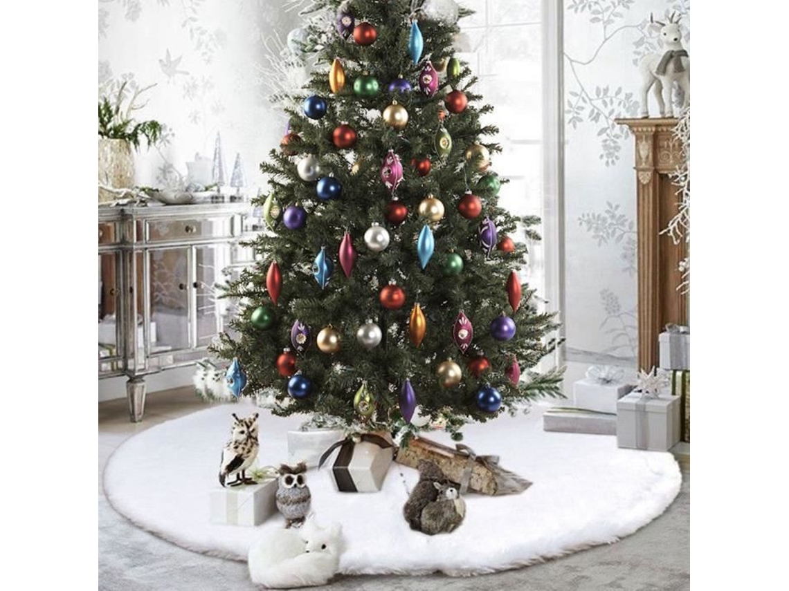 TEMPSA Cobertor de tapete com saia de árvore de Natal de floco de neve branco de pelúcia longo de 122 cm TEMPSA
