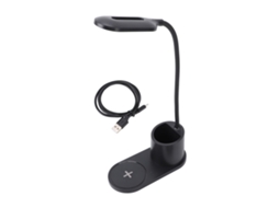 Lâmpada De Mesa Led Com Carregamento Sem Fio E Suporte Para Canetas Preta
