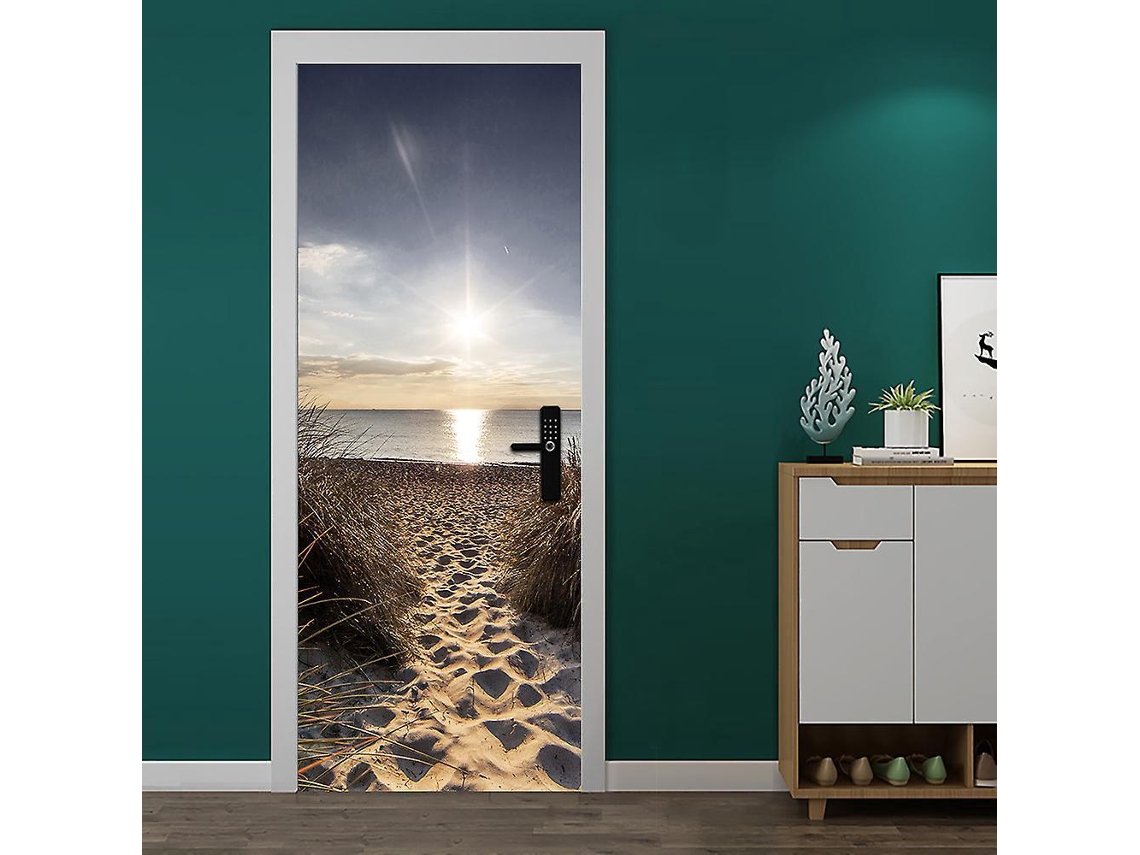 Adesivo De Porta 3d Com Paisagem Do Nascer Do Sol, Trompe Loeil, Papel De Parede À Prova Dágua Para Quarto E Banheiro, 95 X 215 Cm Aquaforge