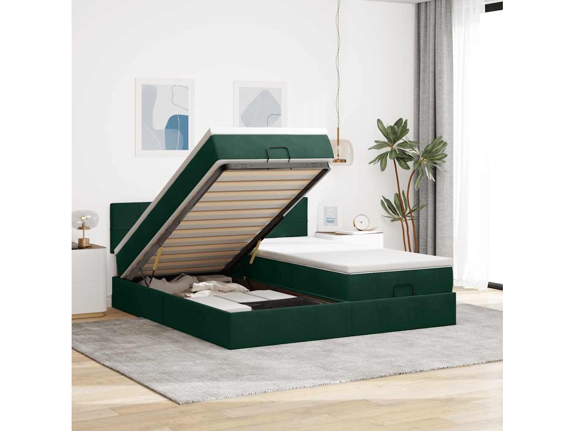Vidaxl Estrutura De Cama Otomana Com Colchão Verde Escuro Veludo
