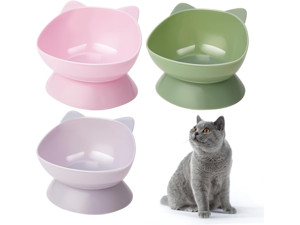 Conjunto de 3 Comedouros Elevados para Gatos, com Inclinação de 15 Graus, em Plástico AQUAFORGE