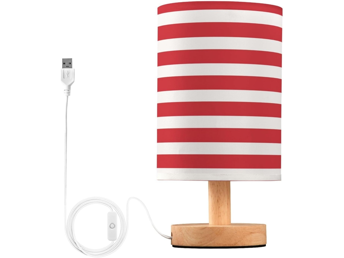 Abajur De Cabeceira Listrado Em Vermelho E Branco Para Quarto, Abajur De Cabeceira Led, Luminária De Leitura Com Cúpula