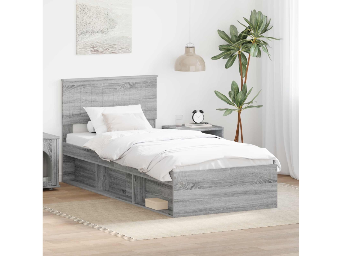 Vidaxl Estrutura da Cama com Cabeceira Cinza Sonoma 90 X 190 Cm