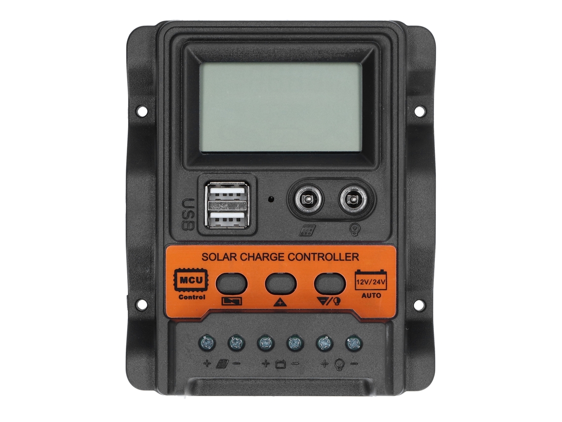 Controlador de carga solar 20a 12v/24v com LCD e duas USB YURU