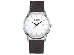 Reloj De Negocios Moderno Tomi Dial Redondo Correa Pu Cuartz Para Hombre Gris Plata