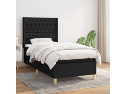 Cama Com Molas/colchão 90x200 Cm Tecido Preto