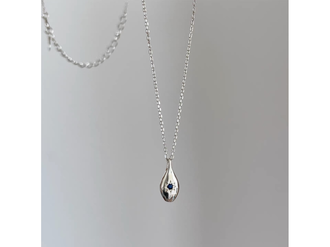 Colar de Oito Pontas com Esferas de Zircão e Cristal de Safira, Gotícula Pequena, Prata Pura 925, Estilo Descontraído MDUG (branco Dourado)