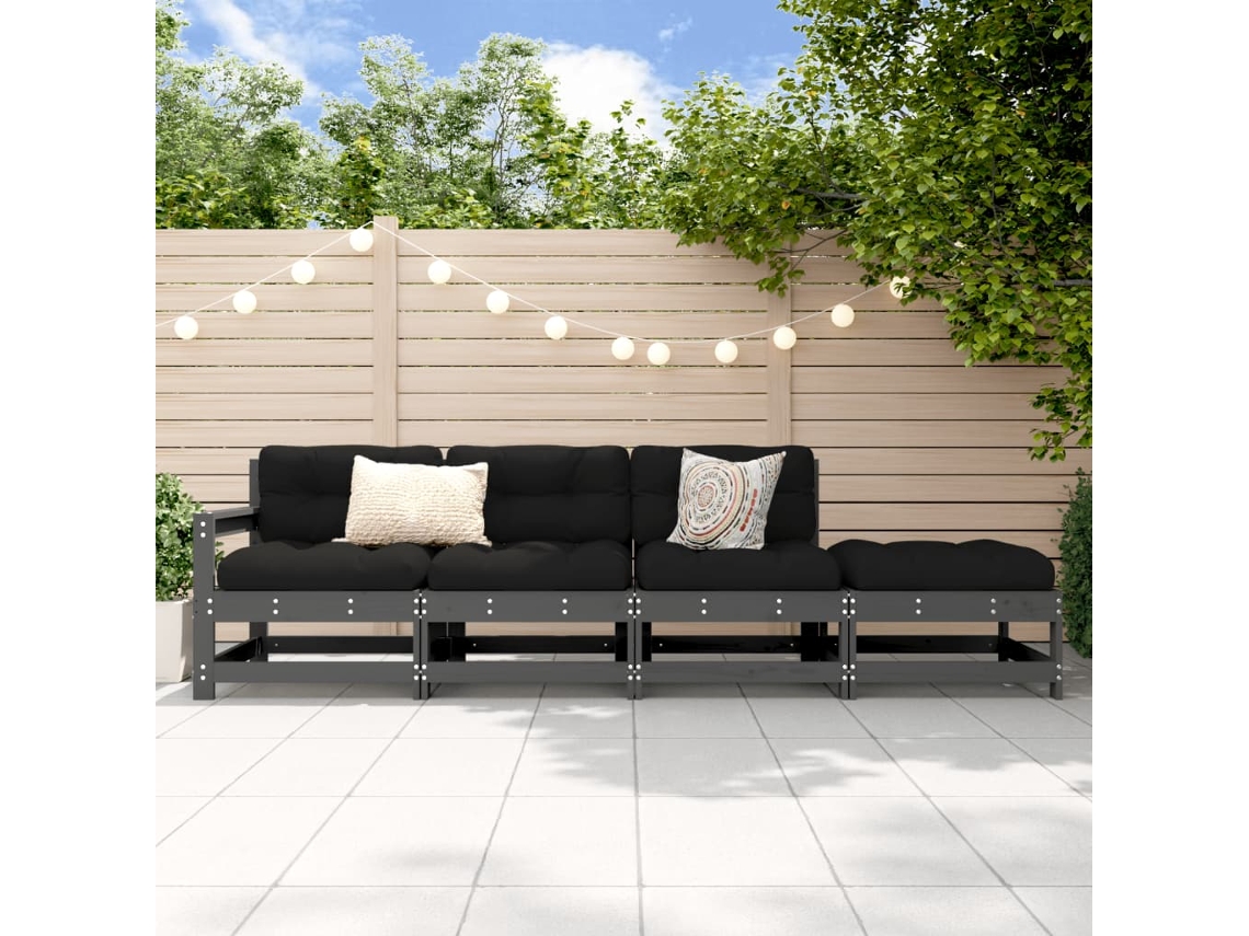 Vidaxl 4 Pcs Conjunto Lounge De Jardim Madeira De Pinho Maciça Cinza