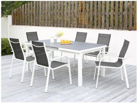 Conjunto Mesa e Cadeiras de Jardim Linosa MYLIA (Cinzento e Branco - Plástico e vinil - 240x100x96 cm)