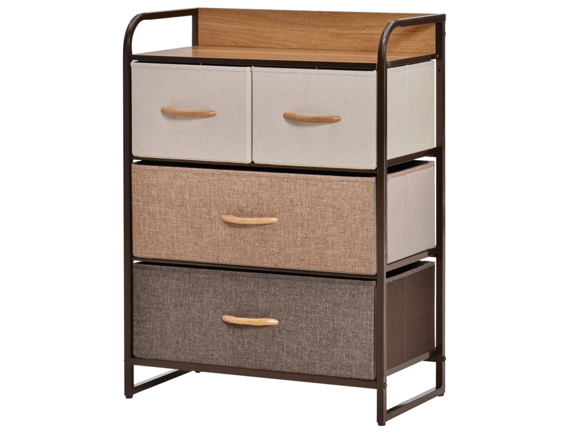 Cômoda Com Quatro Gavetas De Tecido E Superfície Mdf, 58x29x78,5cm, Multicolorida.
