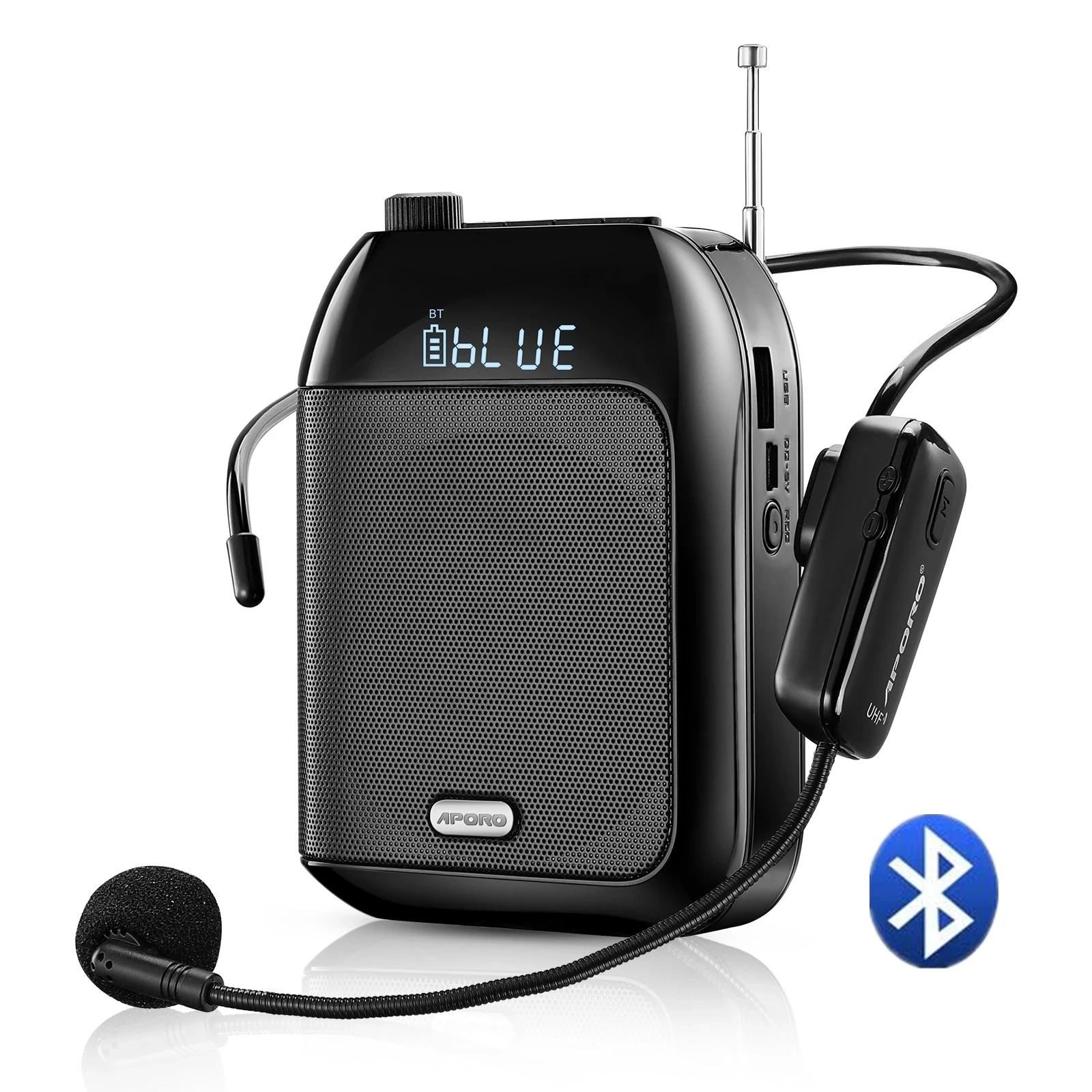 Amplificador de voz sem fio UHF portátil Slowmoose com Bluetooth para ensino, conferências, guias turísticos, campanhas, microfone e alto-falante com U Disk e megafone