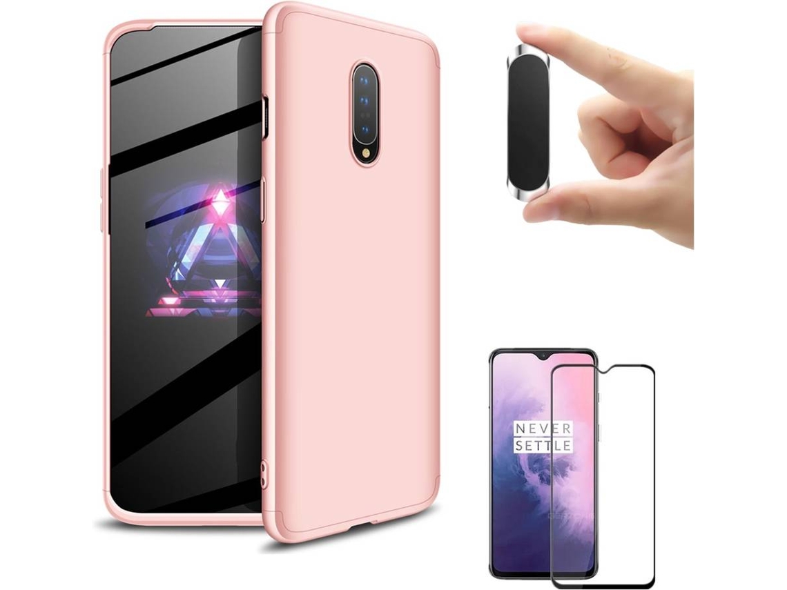 Kit Capa, Película e Suporte Magnético OnePlus 7 Slim Armor 360º Rosa