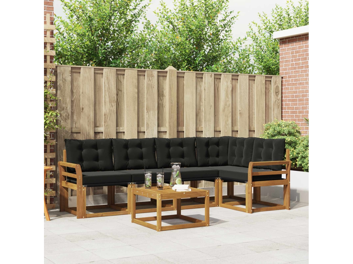 Vidaxl Conjunto De Sofás Para Exterior 6 Pcs Natural E Preto