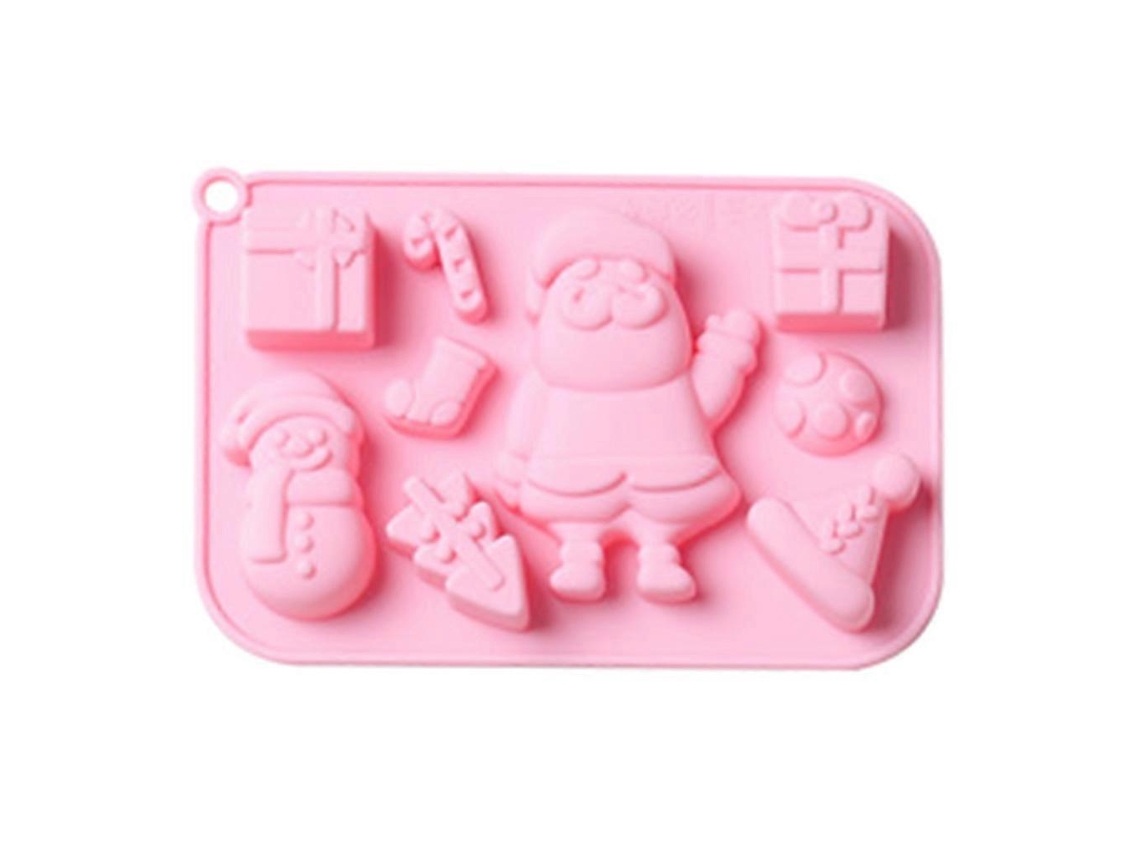 Formas De Silicone Para Confeitaria Com 9 Cavidades, Tema Natalino, Em Formato De Meias De Natal, Boneco De Neve E Árvore, Rosa.