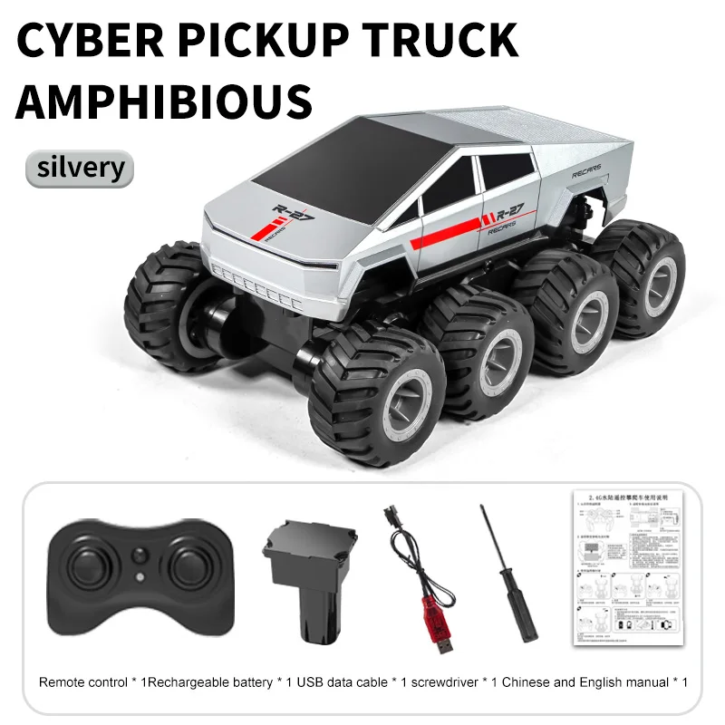 Pick up de Controle Remoto Oito Rodas 8wd Anfíbio Pick up Brinquedo Elétrico Escalada Off Road Rc Carro MDUG (prata)