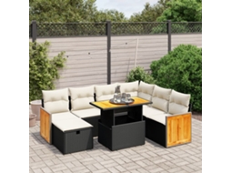 Vidaxl 8 Pcs Conjunto Sofás De Jardim Com Almofadões Vime Pe Preto