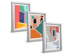 Composição De Quadros Ilustrações De Edifícios Coloridos Espelharte (3 Peças 20x30 Cm)