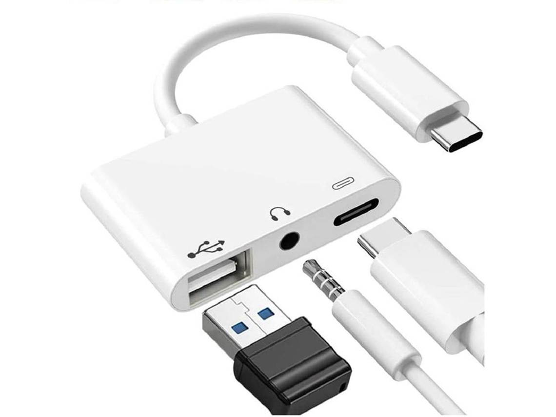 Adaptador Otg 3 Em 1 Halinuia Tipo-c Com Entrada 3,5mm Áudio, Compatível Ipad Pro E Celulares Tipo-c