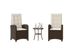 Vidaxl 3 Pcs Conjunto Bistrô Com Almofadões Vime Pe Castanho