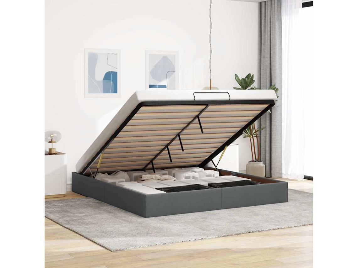 Vidaxl Estrutura De Cama Otomana Sem Colchão 200x200cm Cinzento-escuro