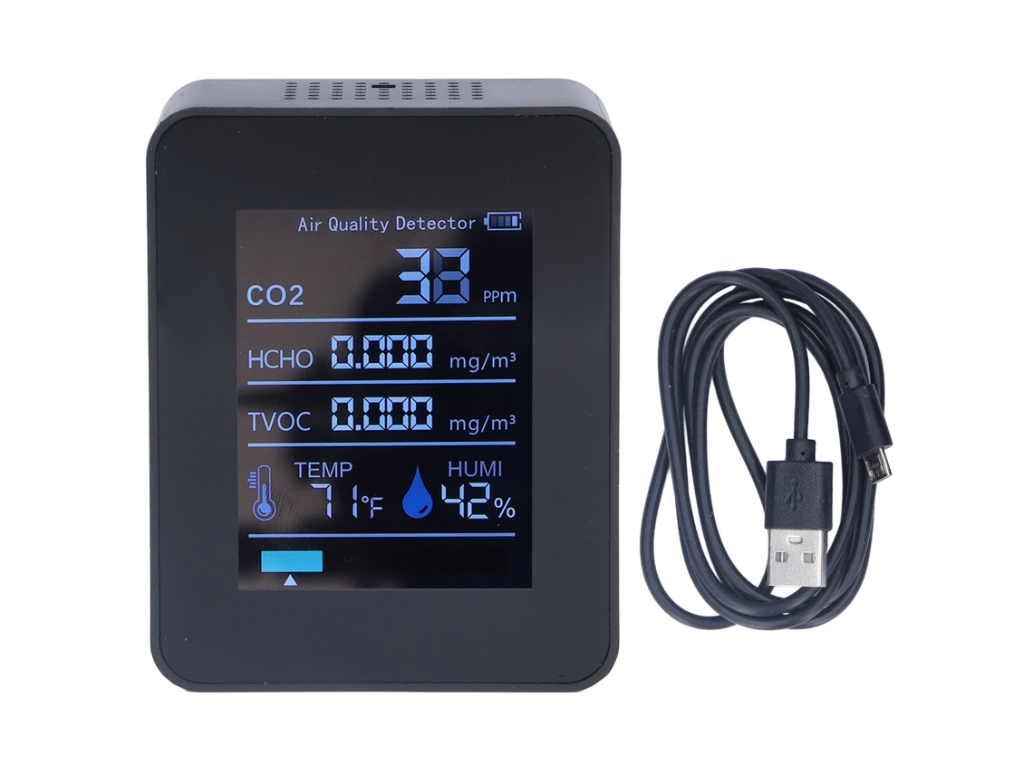 Detector de Qualidade do Ar 5 em 1 LAXISCREED com Armazenamento de 60 Dias, LCD Digital e Carregamento Usb