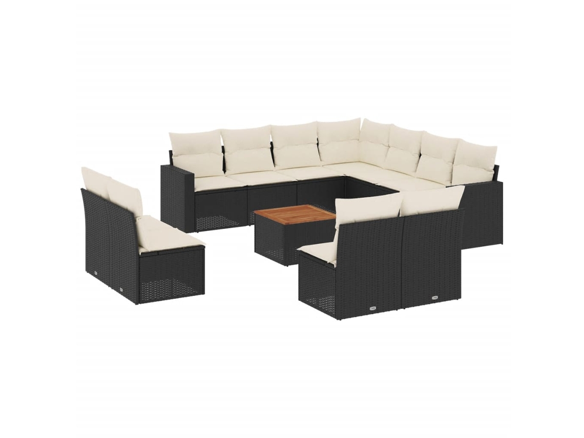 Conjunto 12 de sofás de jardim c/ almofadões VIDAXL vime PE preto