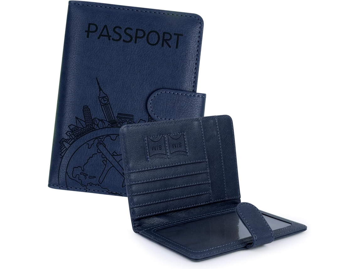 Porta-passaporte Em Couro Pu Com Bloqueio Rfid, Carteira De Viagem Para Homens E Mulheres(1 Unidade) Azul