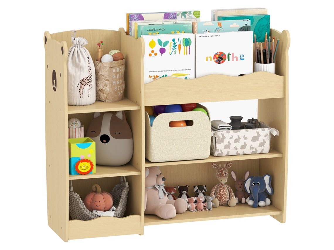 Prateleira Infantil para Brinquedos 3-8 Anos com Compartimentos Madeira 92x29x79 Cm Cor Madeira BTFORUS
