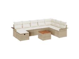 Conjunto 9 Conjunto De Sofá De Jardim Vidaxl Bege Vime Pe (297,5 X 187,5 X 85 Cm)