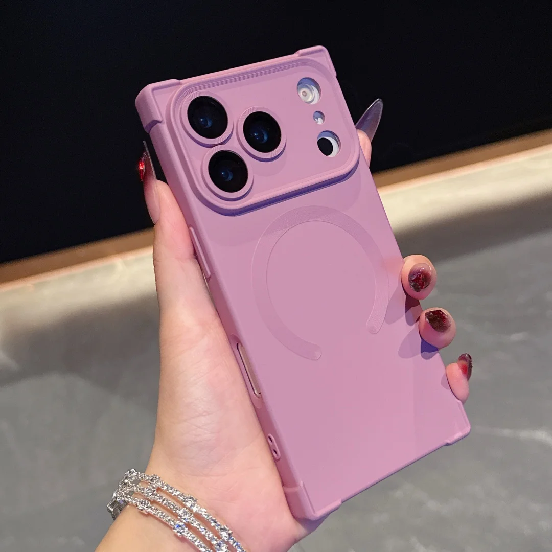 (blackcurrant 15pro) Capa De Celular Magnética Com Carregamento Sem Fio E Bordas Retas, Em Silicone.