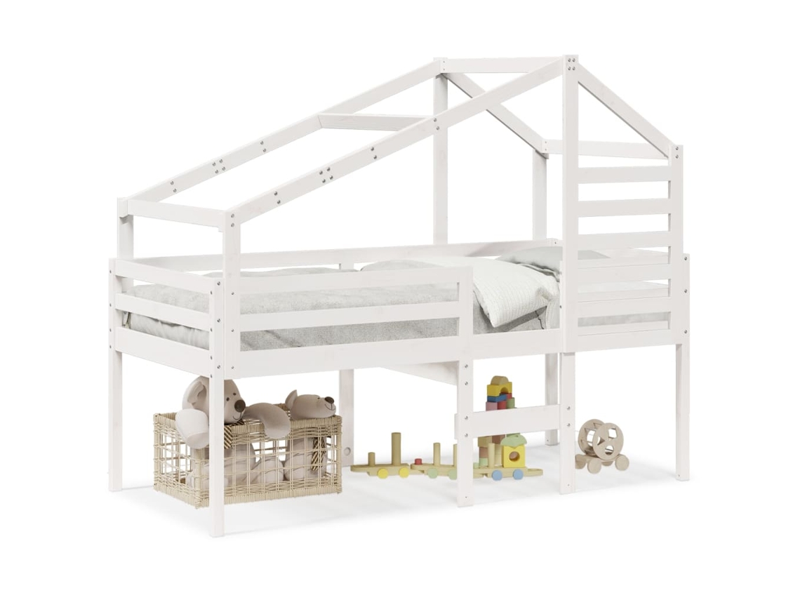 Cama Alta com Telhado 90x200 Cm Pinho Maciço Branco MAISON EXCLUSIVE