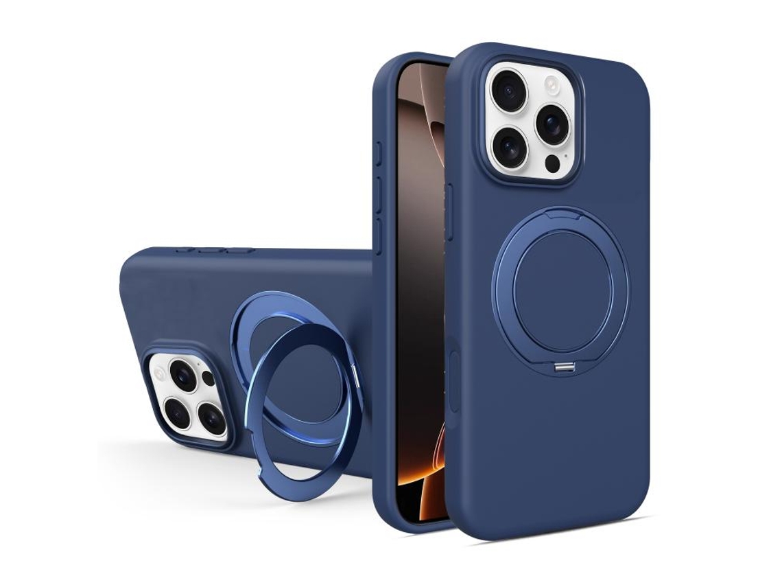 Capa Yuysan Para Iphone 16 Pro Silicone Magnetico Com Suporte Rotativo Cinza