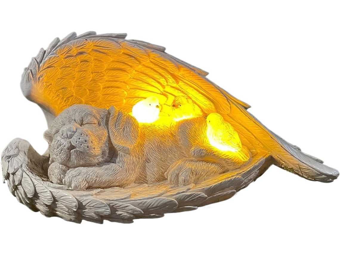 Estátua de Cão Anjo Escultura Memorial Animal com Iluminação Solar, Estatueta de Cão em Resina, Impermeável, para Uso CHABERLU