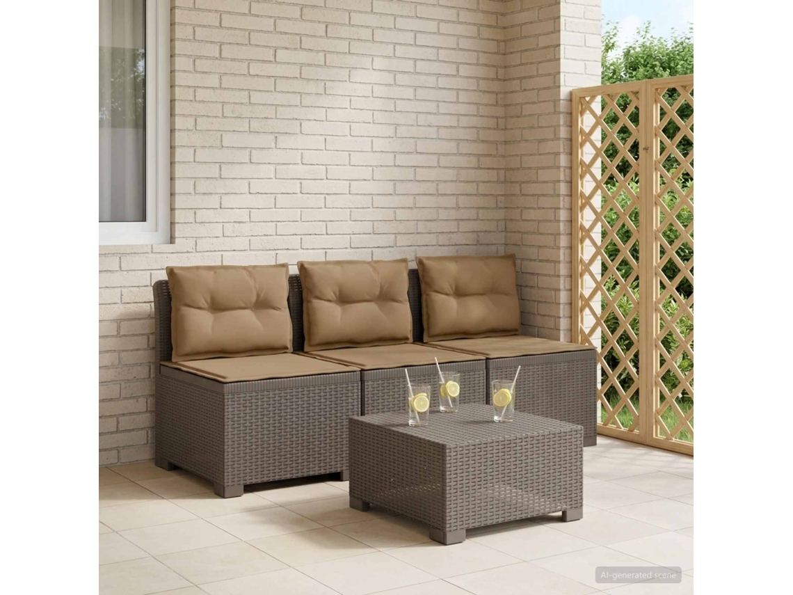 Vidaxl Sofá De Jardim 3 Lugares Com Almofadas Visual Rattan Pp