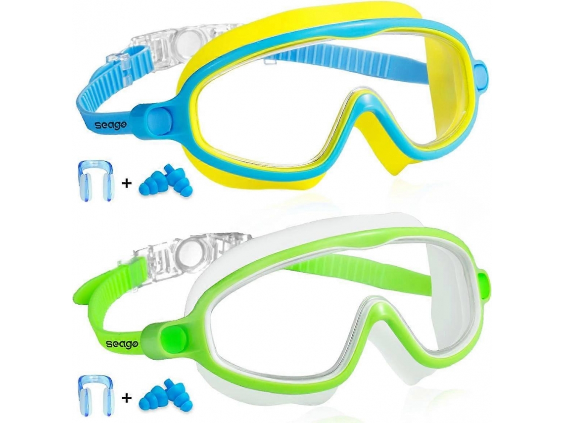 Óculos de Natação, Pacote com 2, Anti imma e Anti uv, Amplo Campo de Visão, Crianças 3 a 14 anos AQUAFORGE (azul e verde)