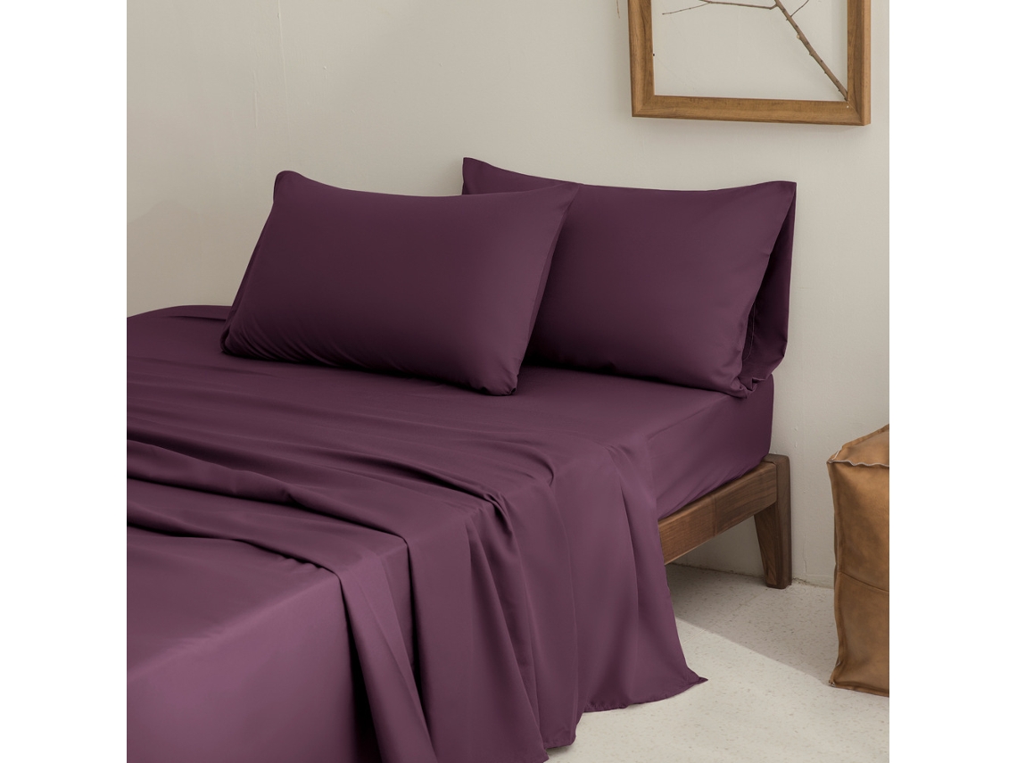 Conjunto Lençóis 4 Peças Lençol De Baixo 203x198*26cm Lençol De Cima 259*274cm 2 Fronhas 101x50cm Microfibra Roxo Hexinyigjly