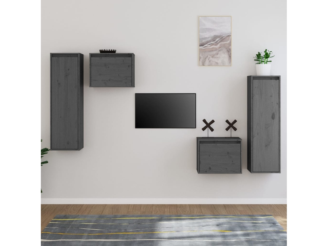 Vidaxl Móveis De Tv 4 Pcs Madeira De Pinho Maciça Cinzento