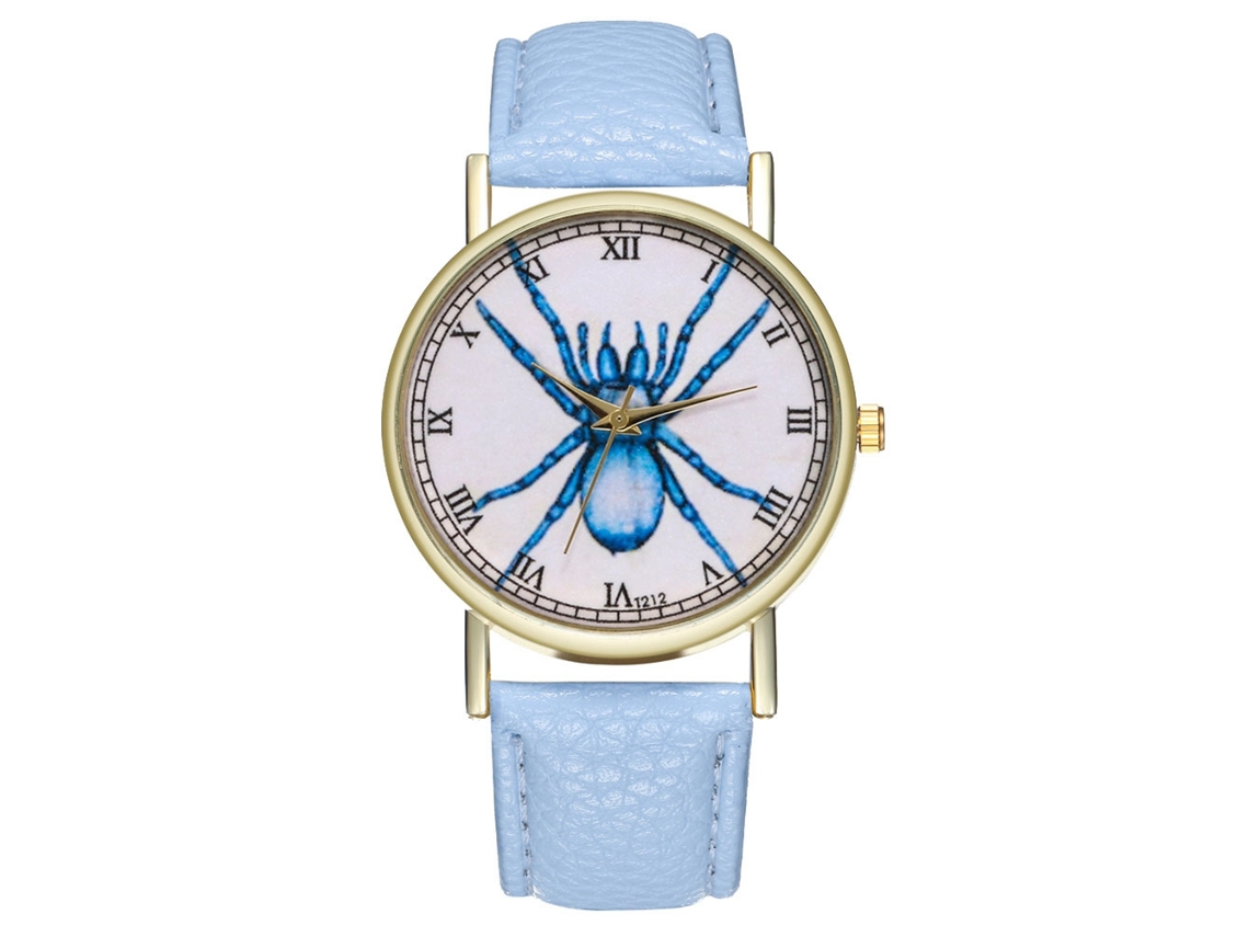 Relógio de quartzo unissex com pulseira casual estampada com insetos (azul claro)