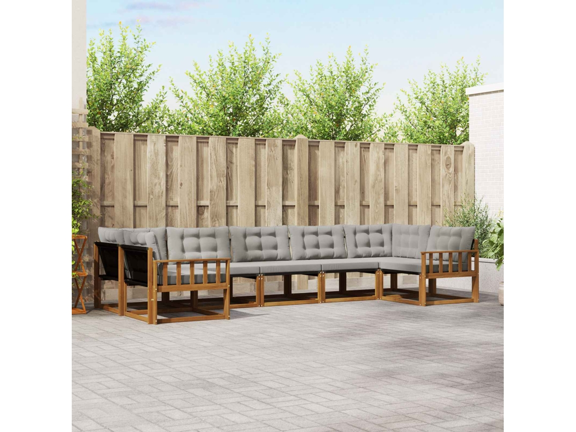 Vidaxl Conjunto De Sofás Para Exterior 7 Unid. Cinza Natural E Claro