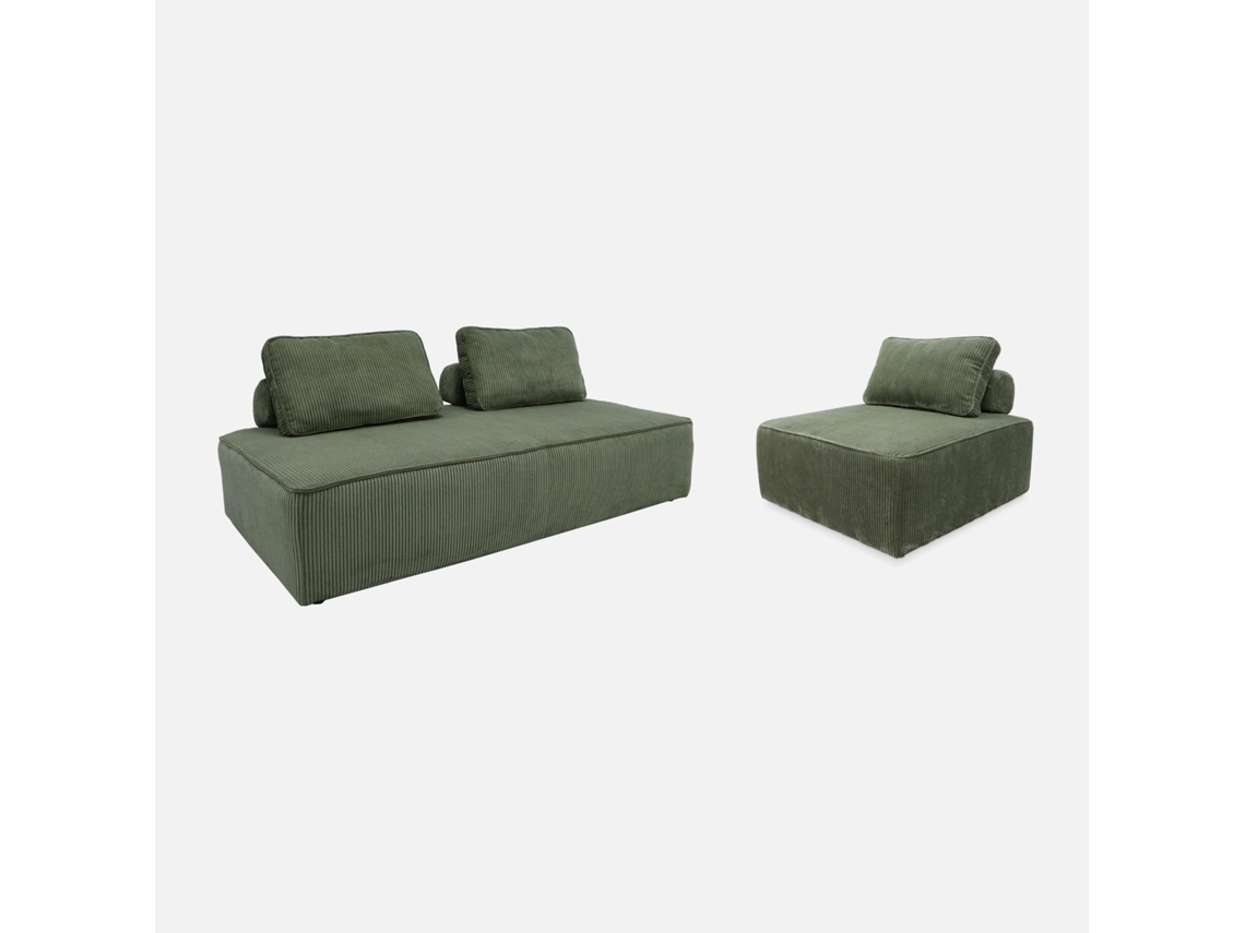 Conjunto De Poltronas Para Sofá Modular De 3 Lugares Em Veludo Cotelê, Verde Sweeek