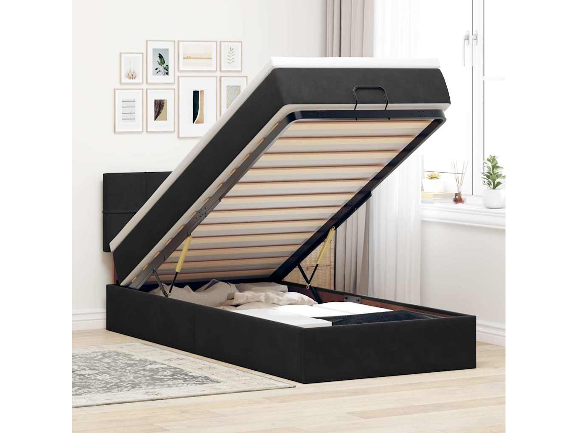 Vidaxl Estrutura De Cama Otomana Com Colchão Preto 80x200cm Veludo