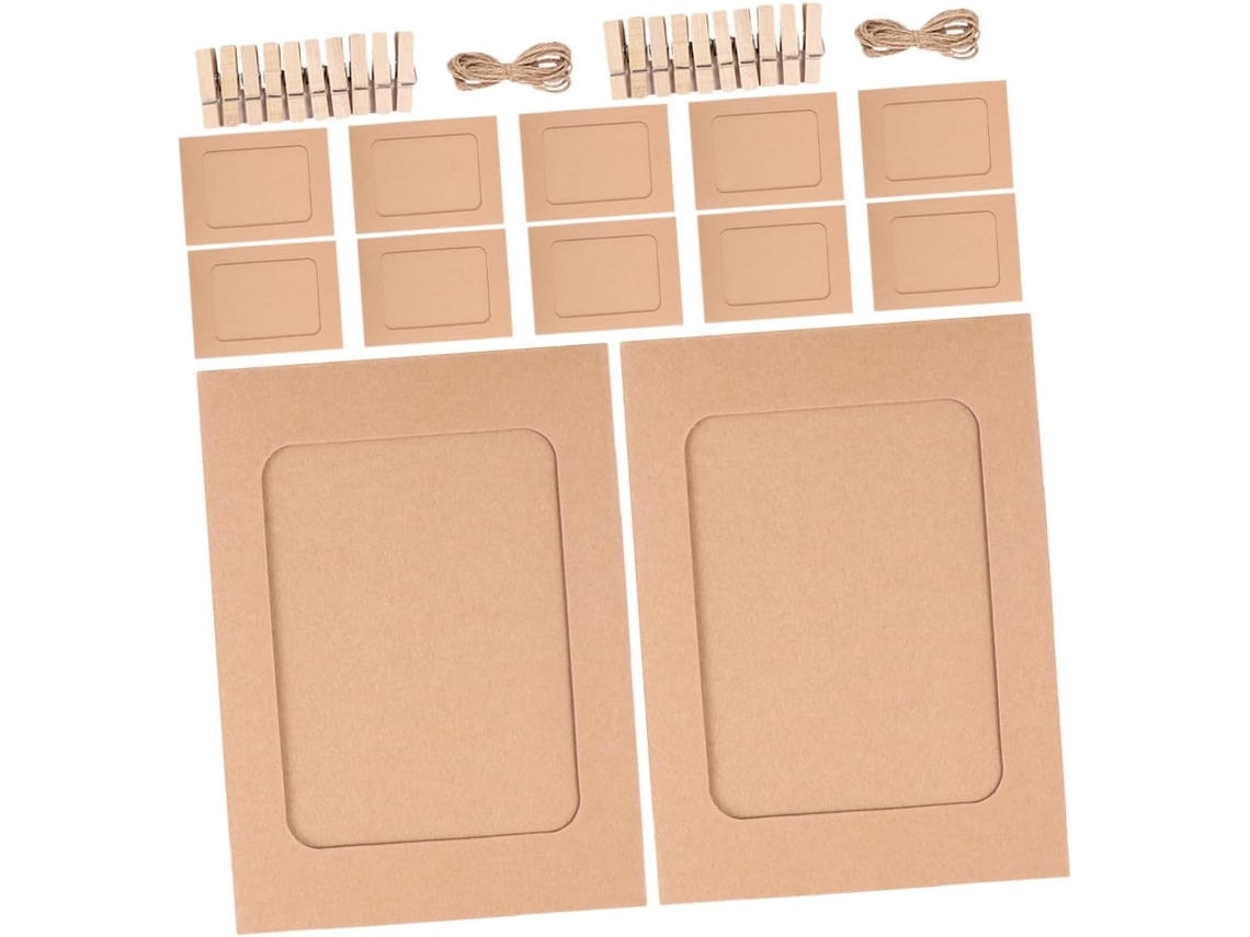 Conjunto 20 Molduras Papel Kraft Fotos Mesmo Clipes Madeira Cordão Feitas Resistente Criativas Decoração GOKOCO