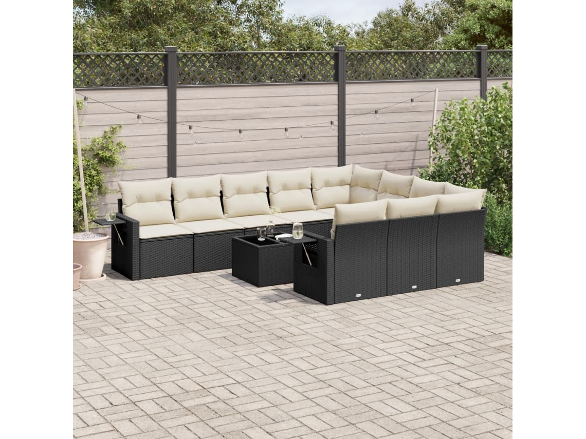 Vidaxl 11 Pcs Conjunto Sofás De Jardim C/ Almofadões Vime Pe Preto