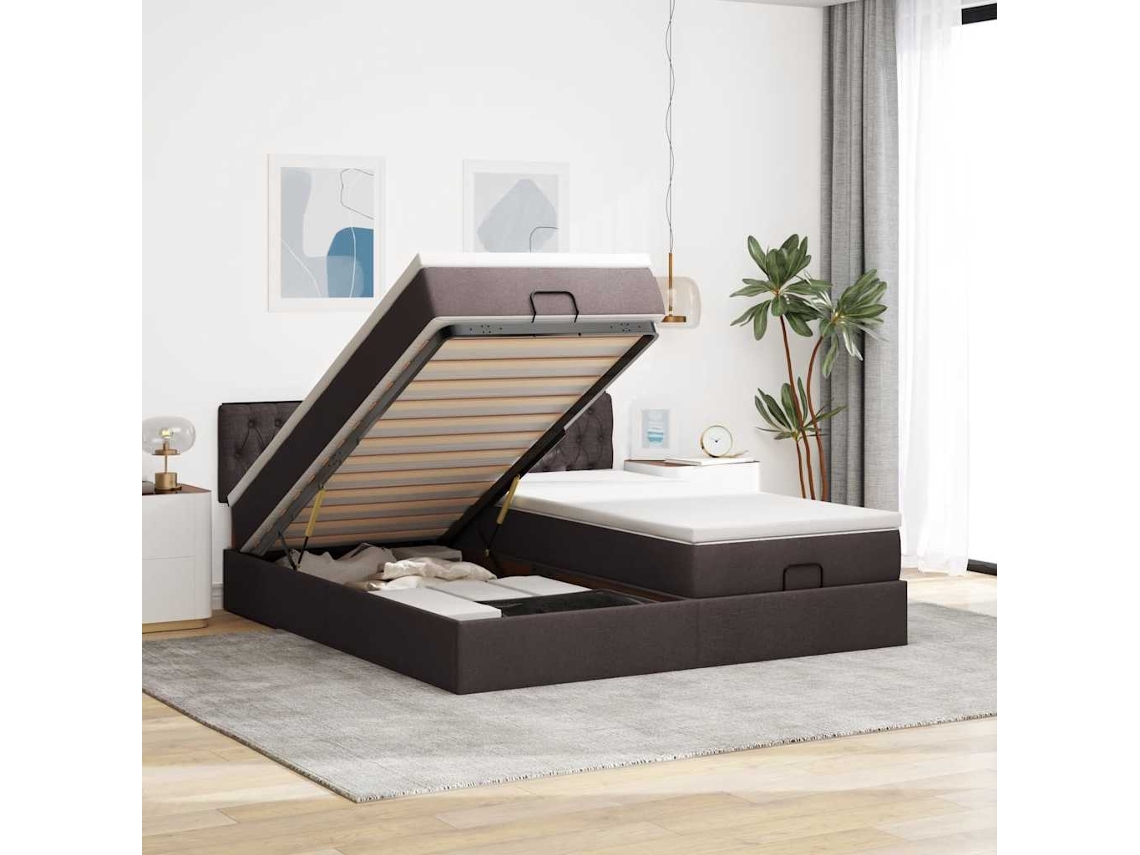 Vidaxl Estrutura De Cama Otomana Com Colchões Tecido Castanho Escuro